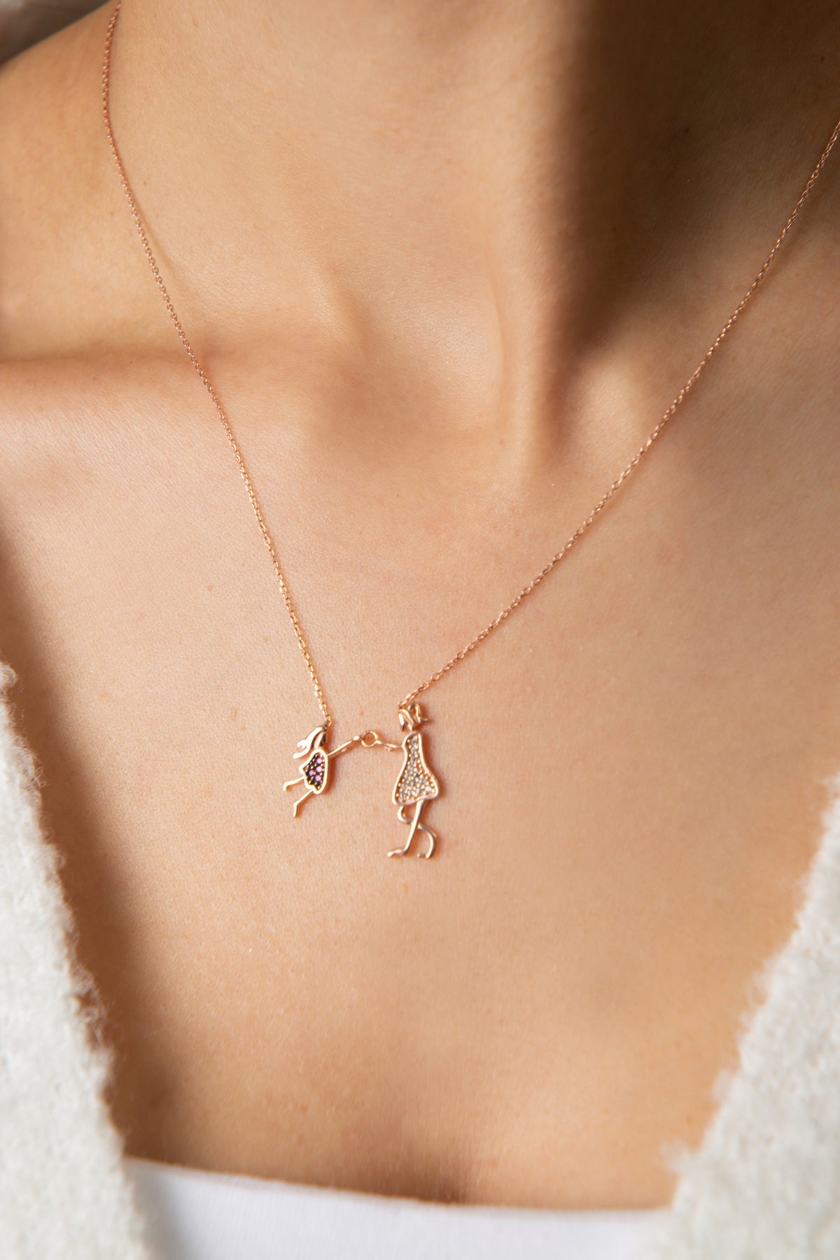 Wholesale Women's 925 Sterling Silver Rose-Plated Mother and Child Necklace