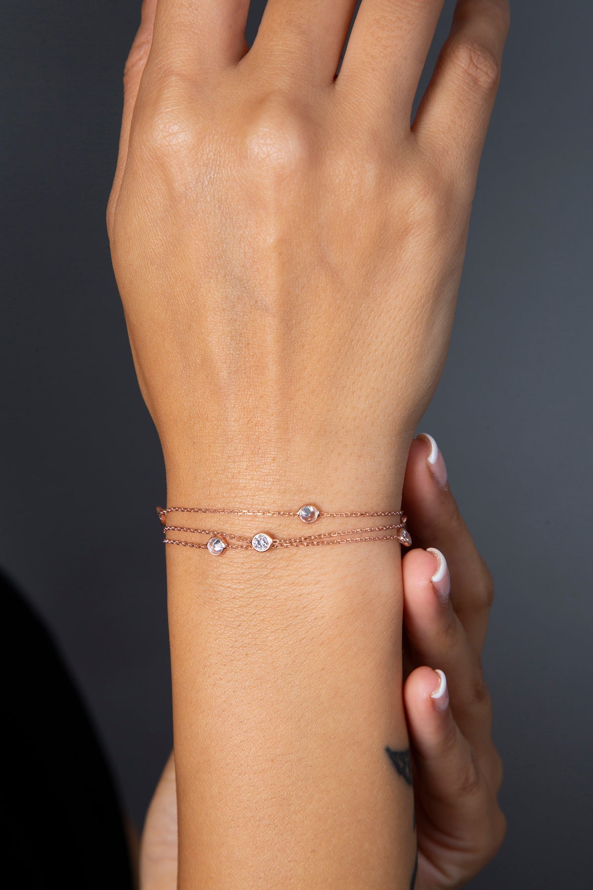 Wholesale Women's 925 Sterling Silver Rose Gold Plated Bracelet with Stone Detail