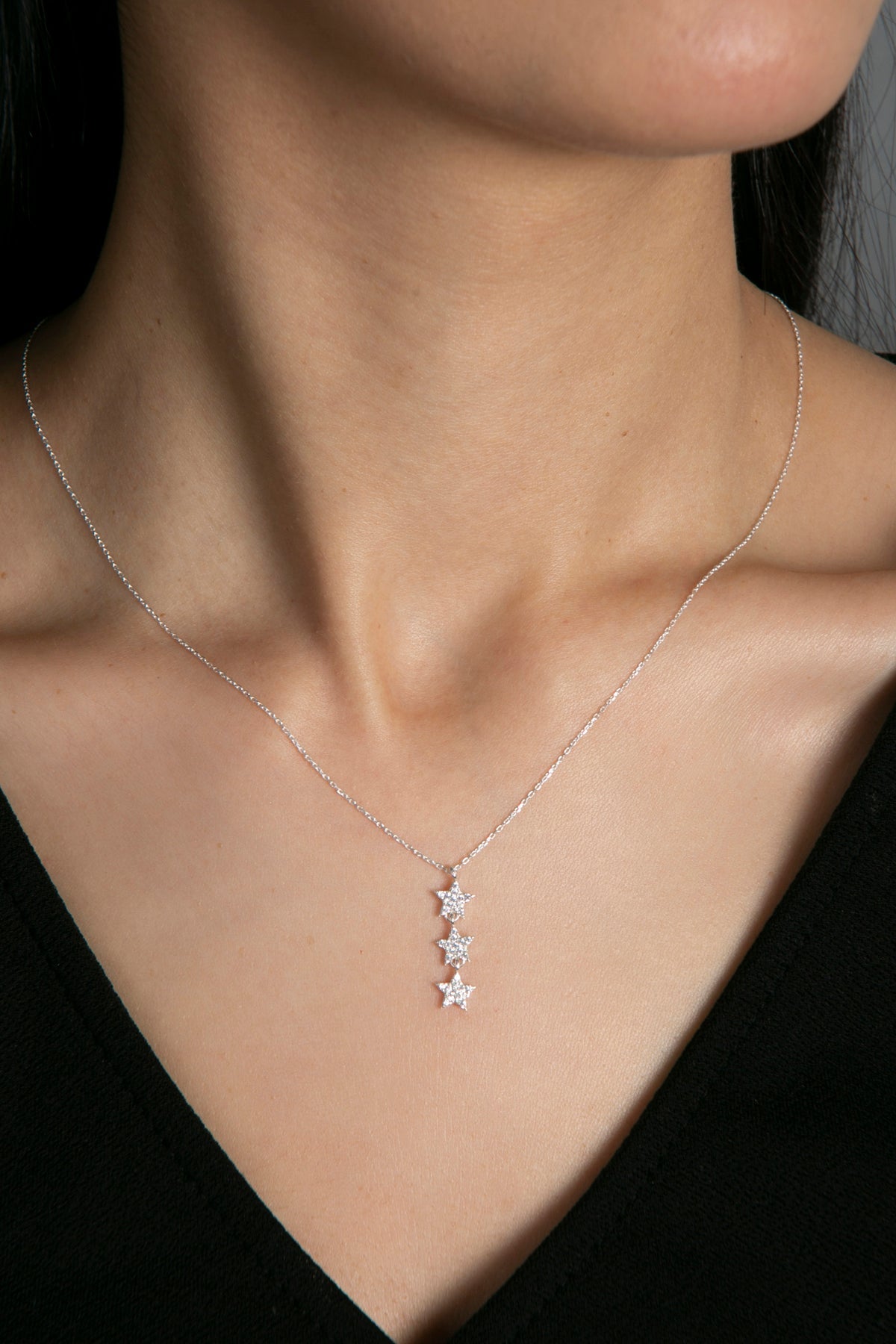 Wholesale Women's Aligned Stars Model 925 Sterling Silver Necklace