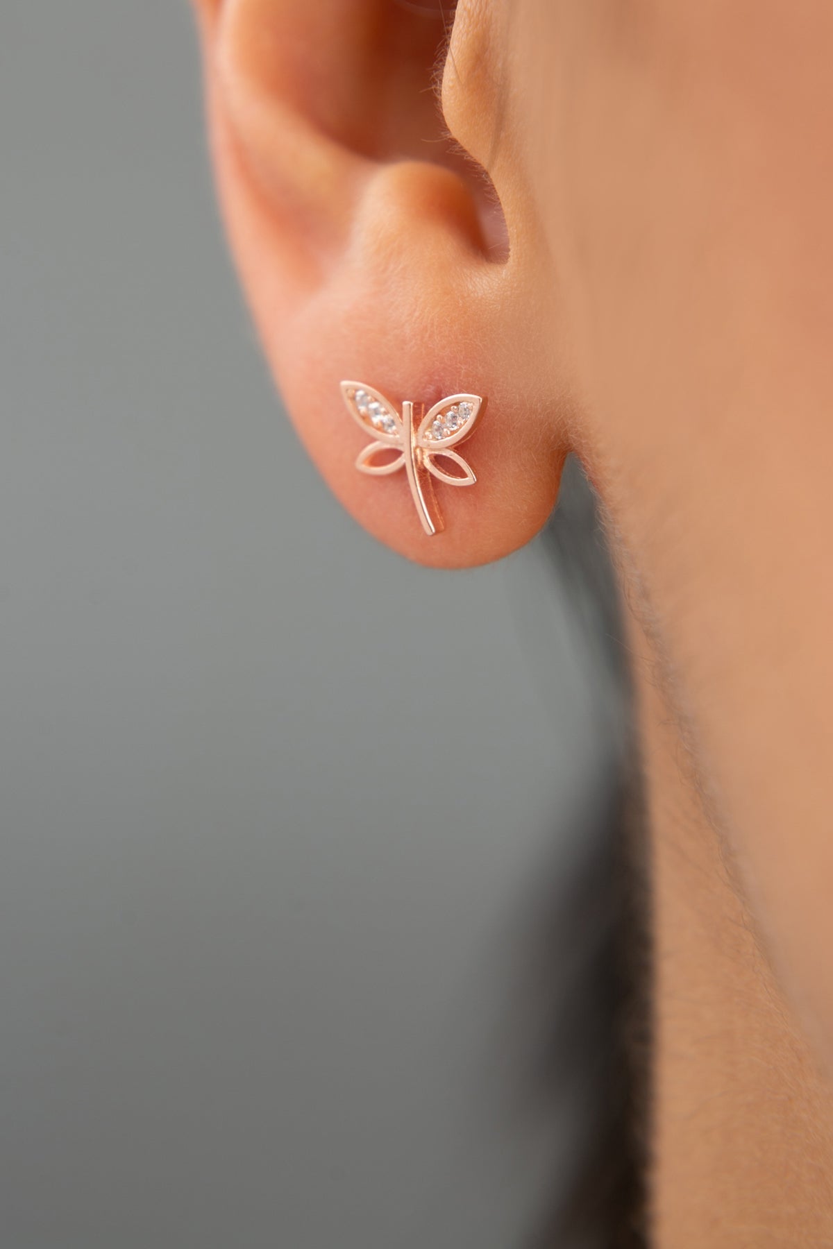 wholesale Women's Rose-Plated Dragonfly Earrings in 925 Sterling Silver