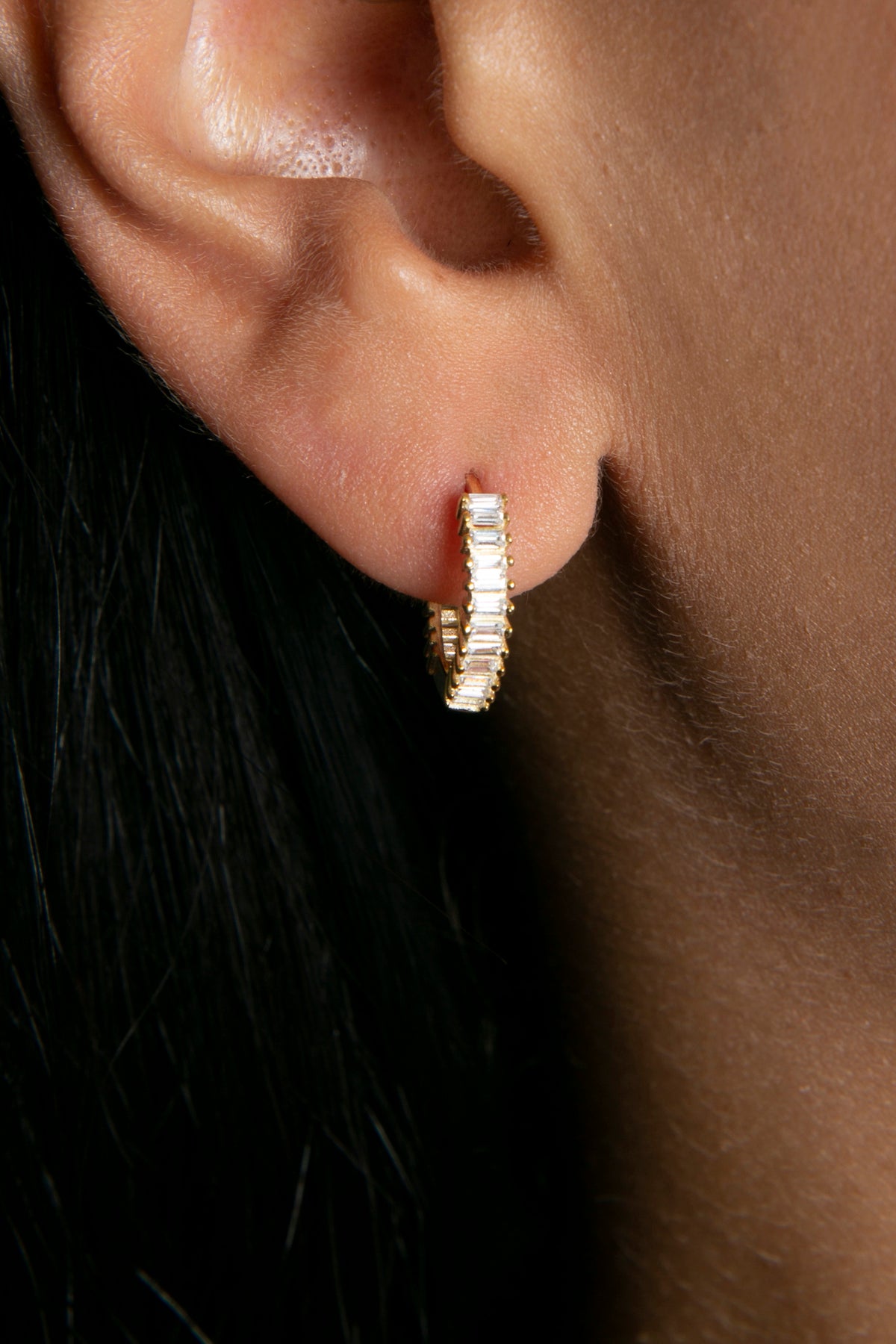 Wholesale Women's 925 Sterling Silver Baguette Hoop Earrings