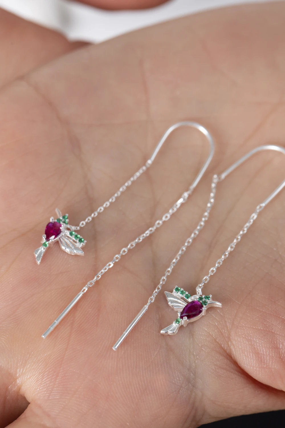 wholesale Women's Rose-Plated Bird Design Dangle Earrings with 925 Sterling Silver Chain