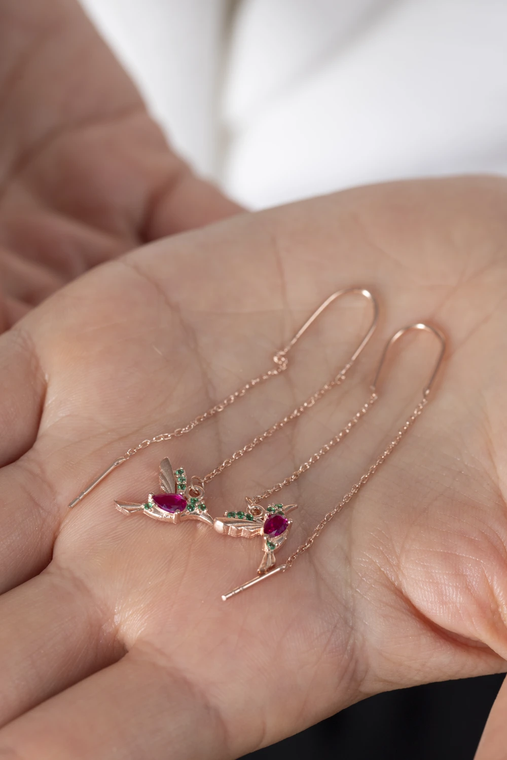 wholesale Women's Rose-Plated Bird Design Dangle Earrings with 925 Sterling Silver Chain