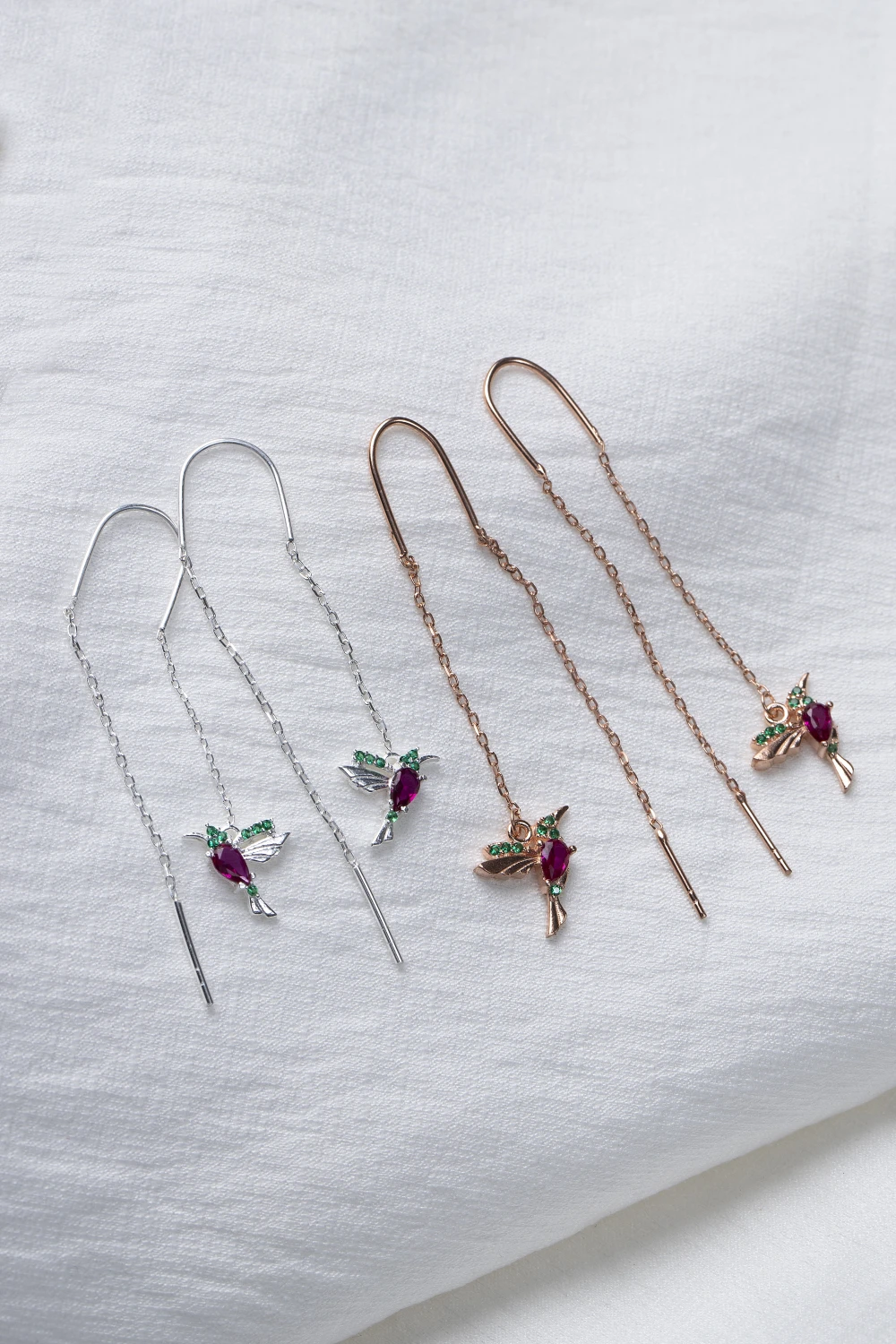 wholesale Women's Rose-Plated Bird Design Dangle Earrings with 925 Sterling Silver Chain